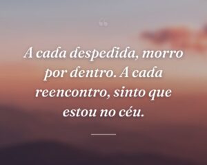 A cada despedida, morro por dentro. A cada reencontro, sinto que estou no céu.