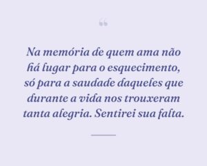 Na memória de quem ama não há lugar para o esquecimento, só para a saudade daqueles que durante a vida nos trouxeram tanta alegria. Sentirei sua falta.