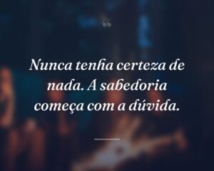Nunca tenha certeza de nada. A sabedoria começa com a dúvida.