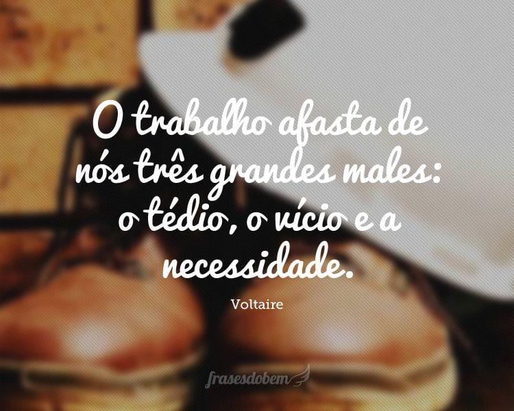 O trabalho afasta de nós três grandes males: o tédio, o vício e a necessidade.