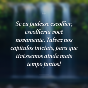 Se eu pudesse escolher, escolheria você novamente. Talvez nos capítulos iniciais, para que tivéssemos ainda mais tempo juntos!