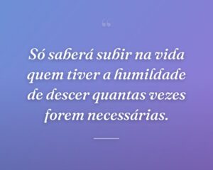 Só saberá subir na vida quem tiver a humildade de descer quantas vezes forem necessárias.