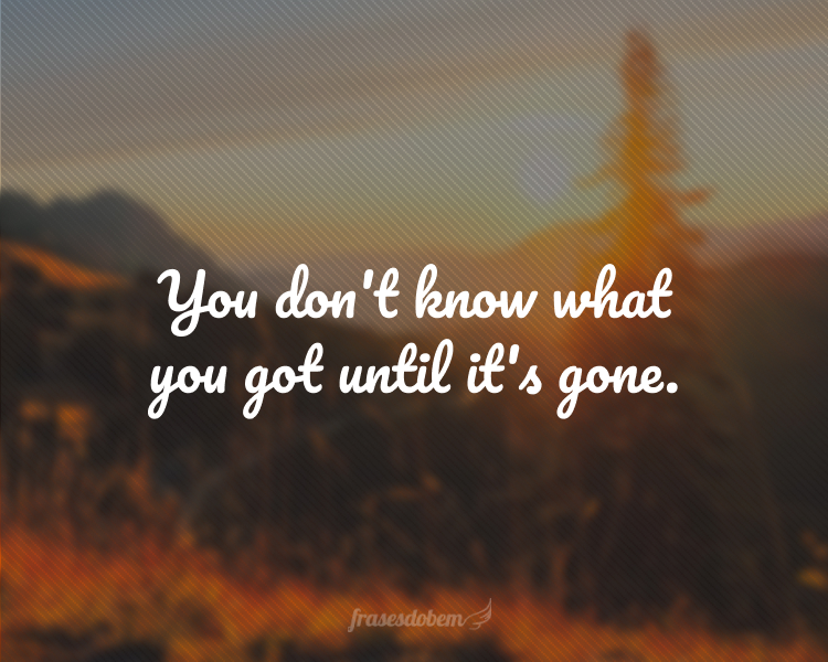 You don't know what you got until it's gone.
(Você não sabe o que tem até que tenha perdido.)