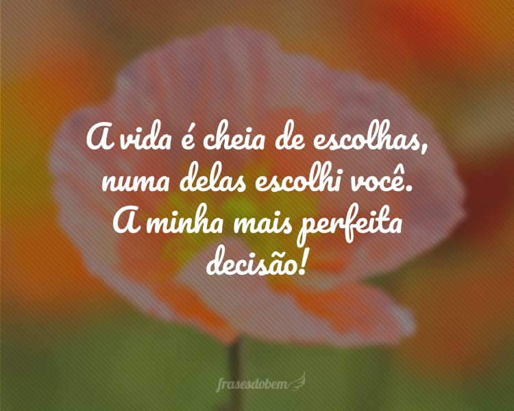 A vida é cheia de escolhas, numa delas escolhi você. A minha mais perfeita decisão!