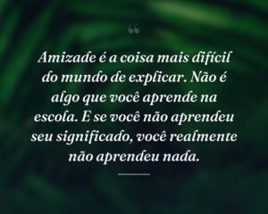 Amizade é a coisa mais difícil do mundo de explicar. Não é algo que você aprende na escola. E se você não aprendeu seu significado, você realmente não aprendeu nada.