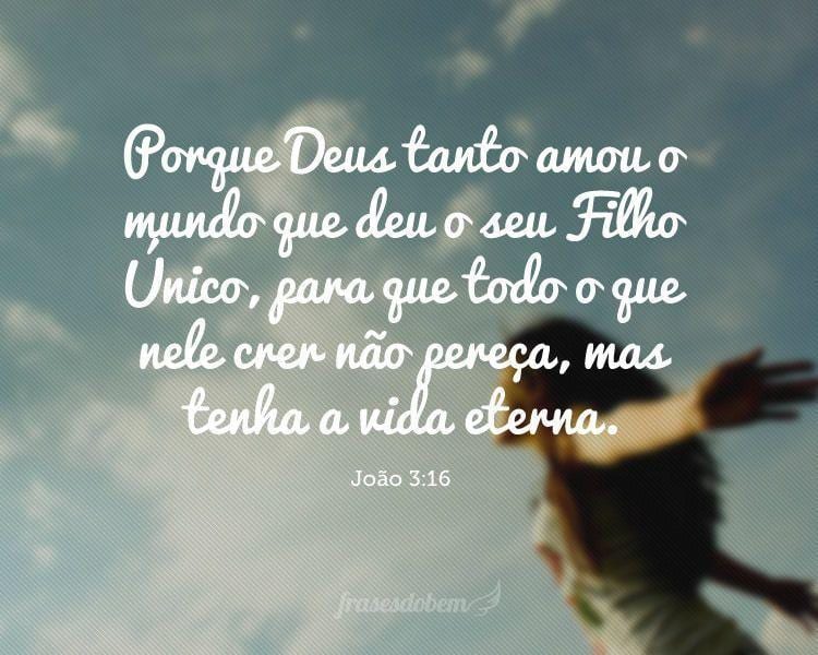 Porque Deus tanto amou o mundo que deu o seu Filho Único, para que todo o que nele crer não pereça, mas tenha a vida eterna. (João 3:16)