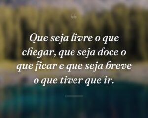 Que seja livre o que chegar, que seja doce o que ficar e que seja breve o que tiver que ir.
