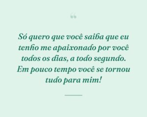 Só quero que você saiba que eu tenho me apaixonado por você todos os dias, a todo segundo. Em pouco tempo você se tornou tudo para mim!