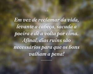 Em vez de reclamar da vida, levante a cabeça, sacuda a poeira e dê a volta por cima. Afinal, dias ruins são necessários para que os bons valham a pena!