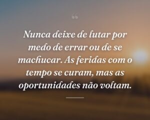 Nunca deixe de lutar por medo de errar ou de se machucar. As feridas com o tempo se curam, mas as oportunidades não voltam.