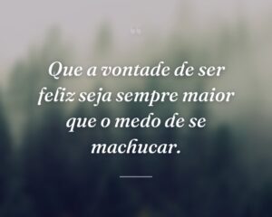 Que a vontade de ser feliz seja sempre maior que o medo de se machucar.