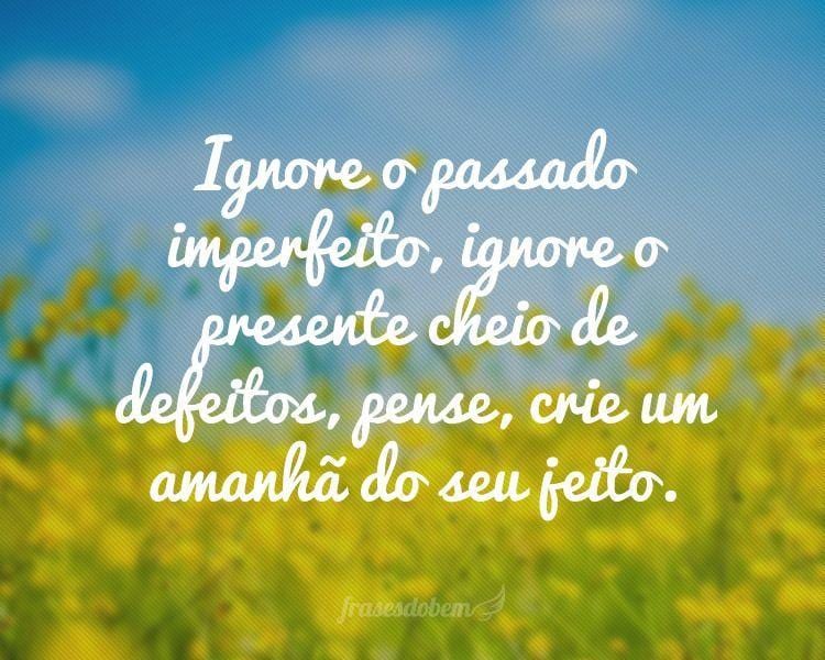 Ignore o passado imperfeito, ignore o presente cheio de defeitos, pense, crie um amanhã do seu jeito.