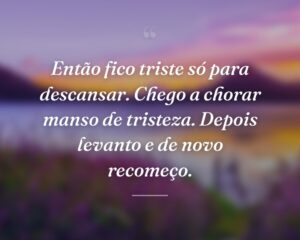 Então fico triste só para descansar. Chego a chorar manso de tristeza. Depois levanto e de novo recomeço.