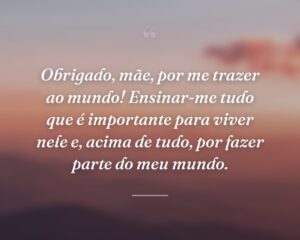 Obrigado, mãe, por me trazer ao mundo! Ensinar-me tudo que é importante para viver nele e, acima de tudo, por fazer parte do meu mundo.