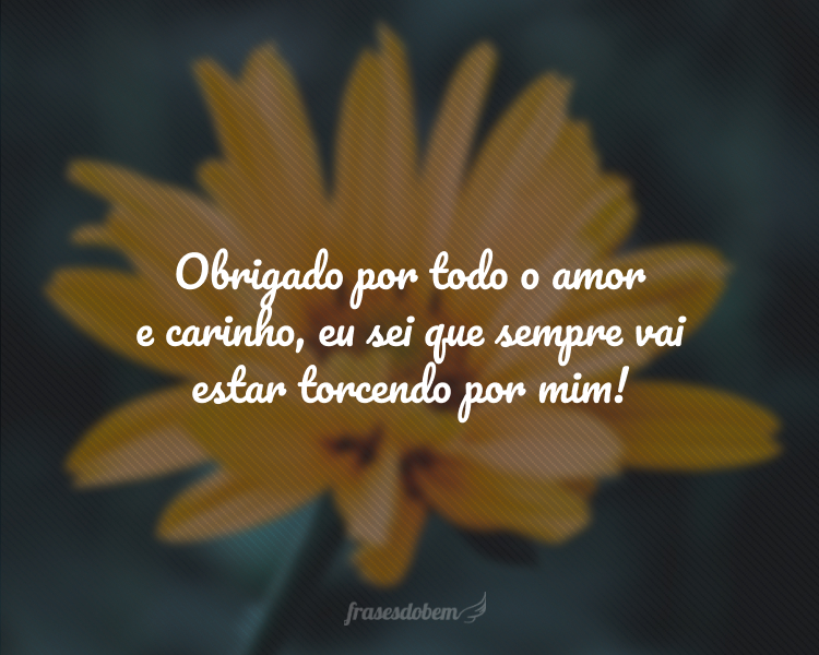 Obrigado por todo o amor e carinho, eu sei que sempre vai estar torcendo por mim!