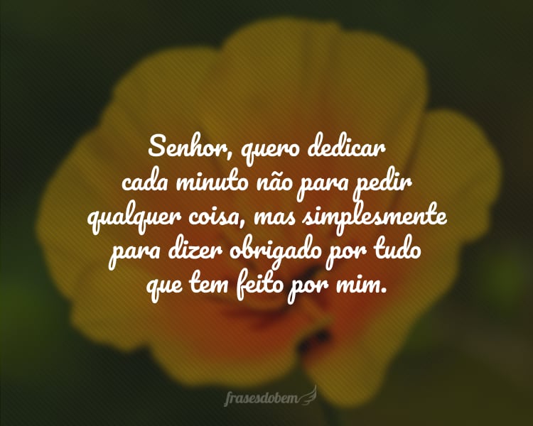 Senhor, quero dedicar cada minuto não para pedir qualquer coisa, mas simplesmente para dizer obrigado por tudo que tem feito por mim.