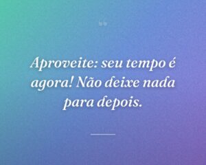 Aproveite: seu tempo é agora! Não deixe nada para depois.
