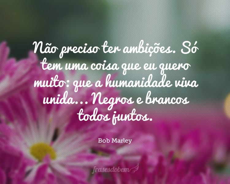 Não preciso ter ambições. Só tem uma coisa que eu quero muito: que a humanidade viva unida... Negros e brancos todos juntos.