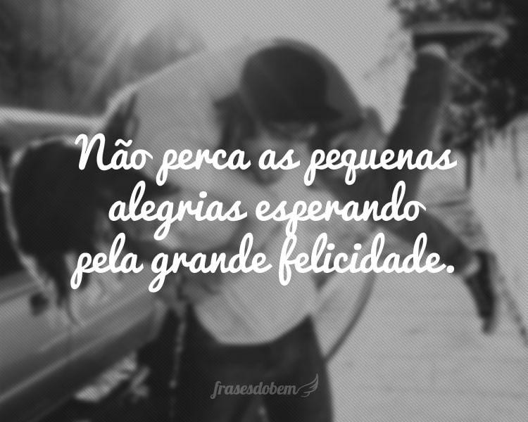 Não perca as pequenas alegrias esperando pela grande felicidade.