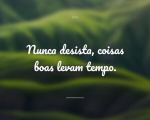 Nunca desista, coisas boas levam tempo.