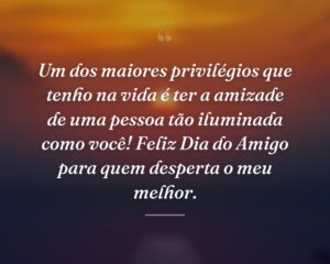 Um dos maiores privilégios que tenho na vida é ter a amizade de uma pessoa tão iluminada como você! Feliz Dia do Amigo para quem desperta o meu melhor.