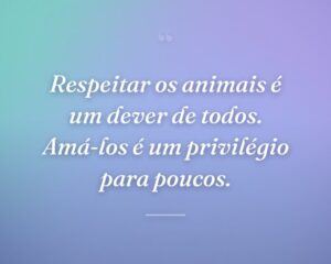 Respeitar os animais é um dever de todos. Amá-los é um privilégio para poucos.