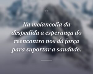 Na melancolia da despedida a esperança do reencontro nos dá força para suportar a saudade.