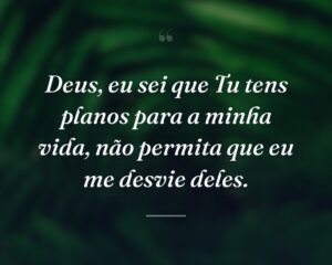 Deus, eu sei que Tu tens planos para a minha vida, não permita que eu me desvie deles.