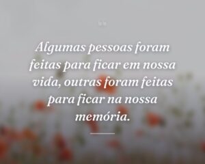 Algumas pessoas foram feitas para ficar em nossa vida, outras foram feitas para ficar na nossa memória.