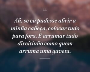 Ah, se eu pudesse abrir a minha cabeça, colocar tudo para fora. E arrumar tudo direitinho como quem arruma uma gaveta.