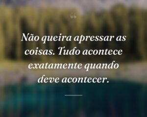 Não queira apressar as coisas. Tudo acontece exatamente quando deve acontecer.
