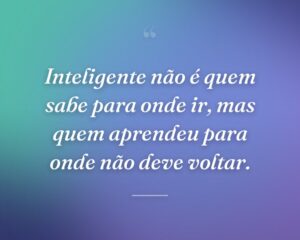 Inteligente não é quem sabe para onde ir, mas quem aprendeu para onde não deve voltar.