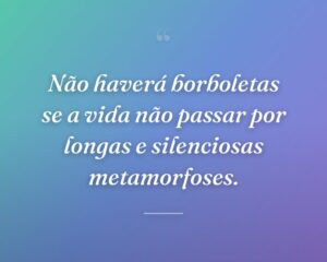 Não haverá borboletas se a vida não passar por longas e silenciosas metamorfoses.