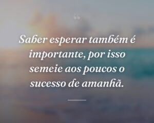 Saber esperar também é importante, por isso semeie aos poucos o sucesso de amanhã.