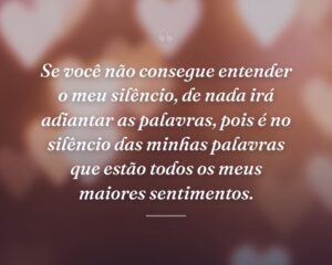 Se você não consegue entender o meu silêncio, de nada irá adiantar as palavras, pois é no silêncio das minhas palavras que estão todos os meus maiores sentimentos.