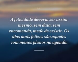 A felicidade deveria ser assim mesmo, sem data, sem encomenda, medo de existir. Os dias mais felizes são aqueles com menos planos na agenda.