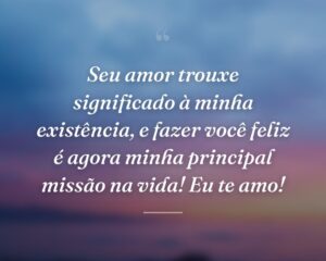 Seu amor trouxe significado à minha existência, e fazer você feliz é agora minha principal missão na vida! Eu te amo!