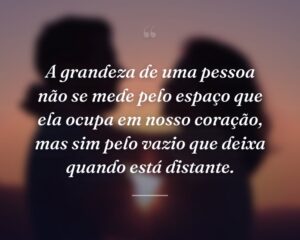 A grandeza de uma pessoa não se mede pelo espaço que ela ocupa em nosso coração, mas sim pelo vazio que deixa quando está distante.