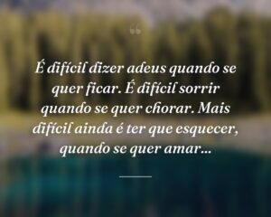É difícil dizer adeus quando se quer ficar. É difícil sorrir quando se quer chorar. Mais difícil ainda é ter que esquecer, quando se quer amar...
