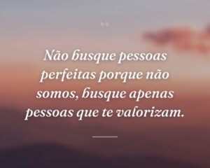 Não busque pessoas perfeitas porque não somos, busque apenas pessoas que te valorizam.