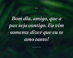 Bom dia, amigo, que a paz seja contigo. Eu vim somente dizer que eu te amo tanto!