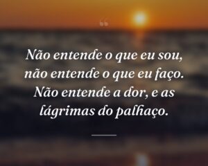 Não entende o que eu sou, não entende o que eu faço. Não entende a dor, e as lágrimas do palhaço.