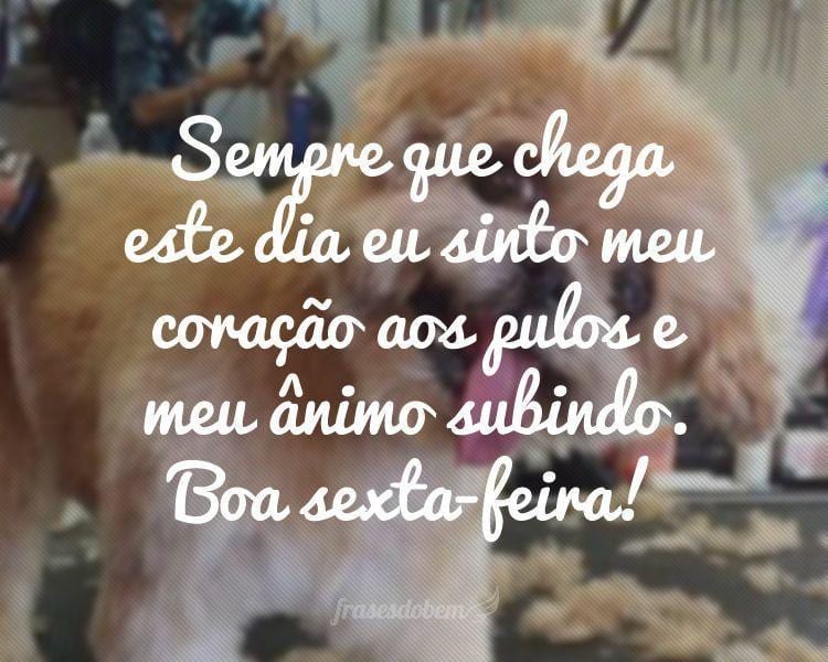 Sempre que chega este dia eu sinto meu coração aos pulos e meu ânimo subindo. Boa sexta-feira!