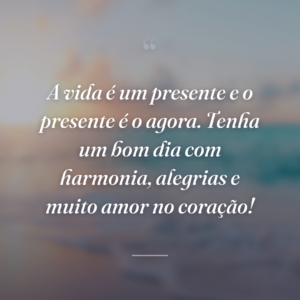 A vida é um presente e o presente é o agora. Tenha um bom dia com harmonia, alegrias e muito amor no coração!