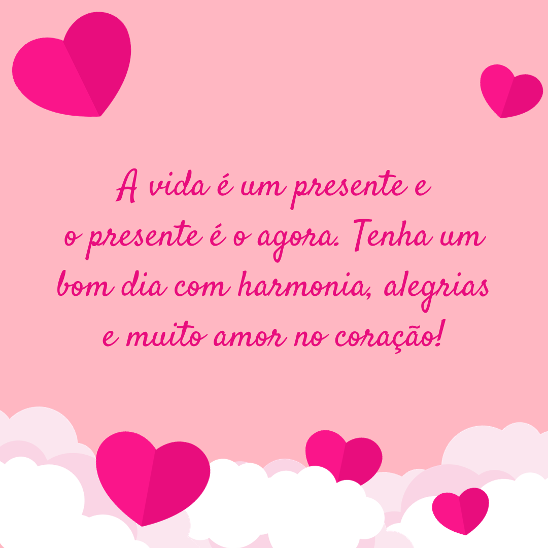 A vida é um presente e o presente é o agora. Tenha um bom dia com harmonia, alegrias e muito amor no coração!