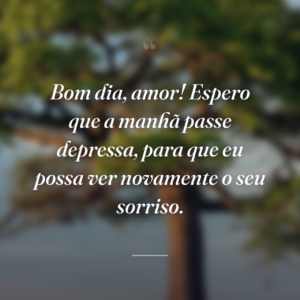 Bom dia, amor! Espero que a manhã passe depressa, para que eu possa ver novamente o seu sorriso.