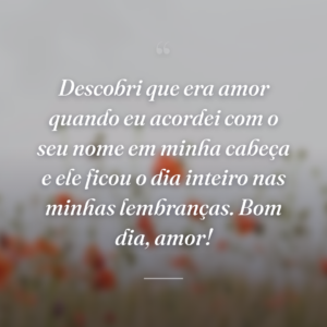 Descobri que era amor quando eu acordei com o seu nome em minha cabeça e ele ficou o dia inteiro nas minhas lembranças. Bom dia, amor!