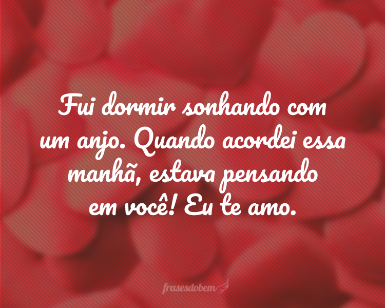 Fui dormir sonhando com um anjo. Quando acordei essa manhã, estava pensando em você! Eu te amo.