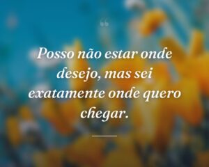 Posso não estar onde desejo, mas sei exatamente onde quero chegar.