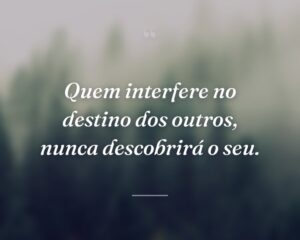 Quem interfere no destino dos outros, nunca descobrirá o seu.
